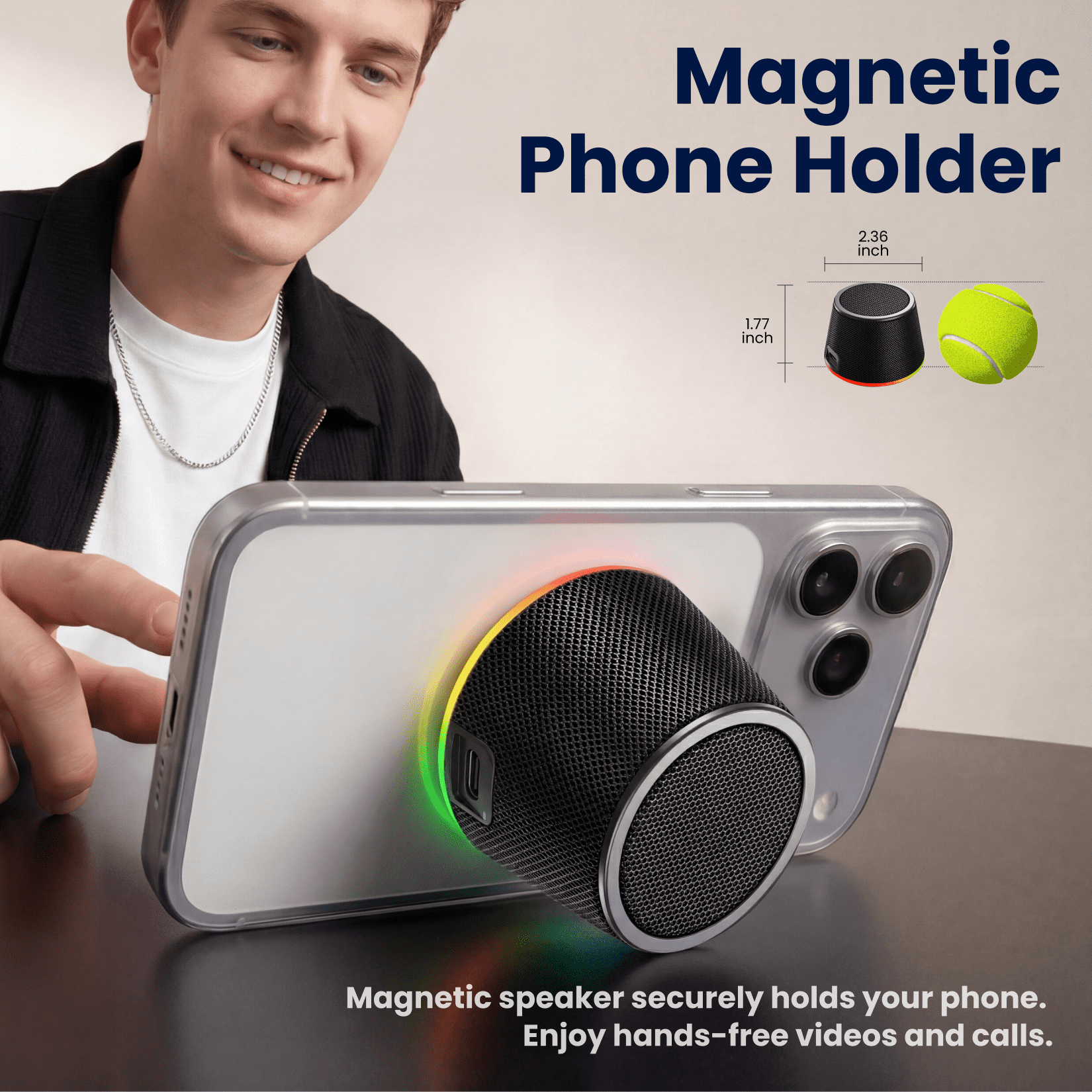 Portable Bluetooth Speaker, Magnetic Bluetooth Speaker with 9 RGB Lights, TWS Wireless, IPX5 Waterproof – Tech Gadgets for Teen Boys Men Women, Perfect for Desk/Outdoor/Party/Kitchen