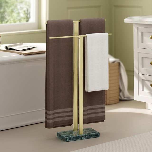 Standing Towel Rack Towel Rack Stand with Marble Base for Bathroom Floor SUS Stainless Steel Brushed Finish BTH