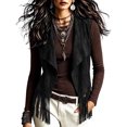 thumbnail image 2 of Guieoi Fringe Vest for Women Faux Suede Sleeveless Tassel Top Outerwear Casual Layering Dressy Tank Black L, 2 of 7