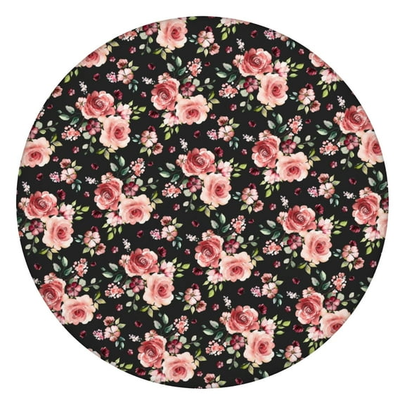 Soft Polyester Floral Print Tablecloth for Round Tables, Elastic Fit for Spring Decor or Daily Use, Fits 44-52 Inch Table