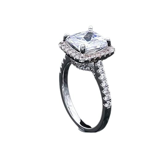 HeartsAndYou 3.3ct Cushion Cut Moissanite Accents Hidden Halo Solitaire Ring 18k White Gold over Silver