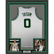 Framed Facsimile Autographed Jayson Tatum 35x39 Boston White Reprint Laser Auto Basketball Jersey