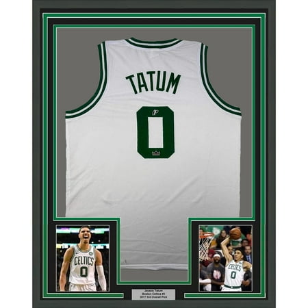 Framed Facsimile Autographed Jayson Tatum 35x39 Boston White Reprint Laser Auto Basketball Jersey