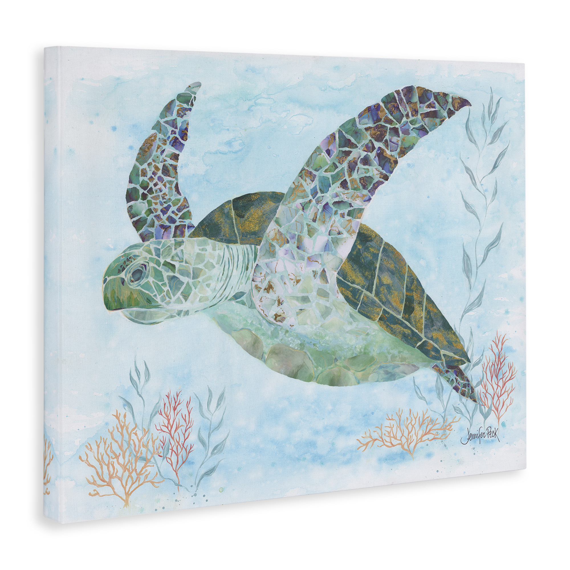 Stupell Industries Mosaic Tortoise Underwater Animals & Insects Painting Gallery Wrapped Canvas Art Print Wall Art, 48 x 36