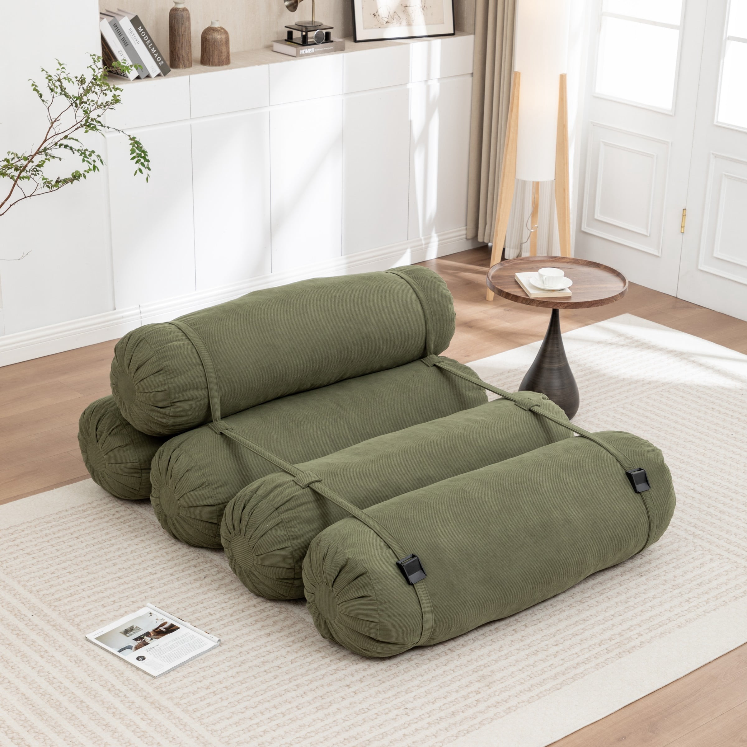 Adjustable Floor Sofa, Corduroy Lazy Sofa Chair with Adjustable Straps, Modular Floor Couch for Living Room Bedroom Dorm, Green