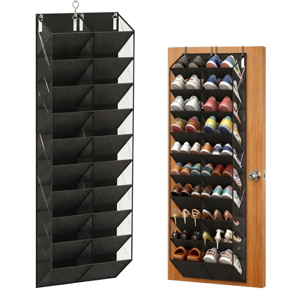 ZYNERY 30 Pairs Over the Door Shoe Organizer, Clear Pockets Hanging Shoe Storage for Closet, 10-Tier Door Shoes Rack Storage, Handing Shoes Holder Fit All the Family's Sneakers, Boots, Heels (Black)