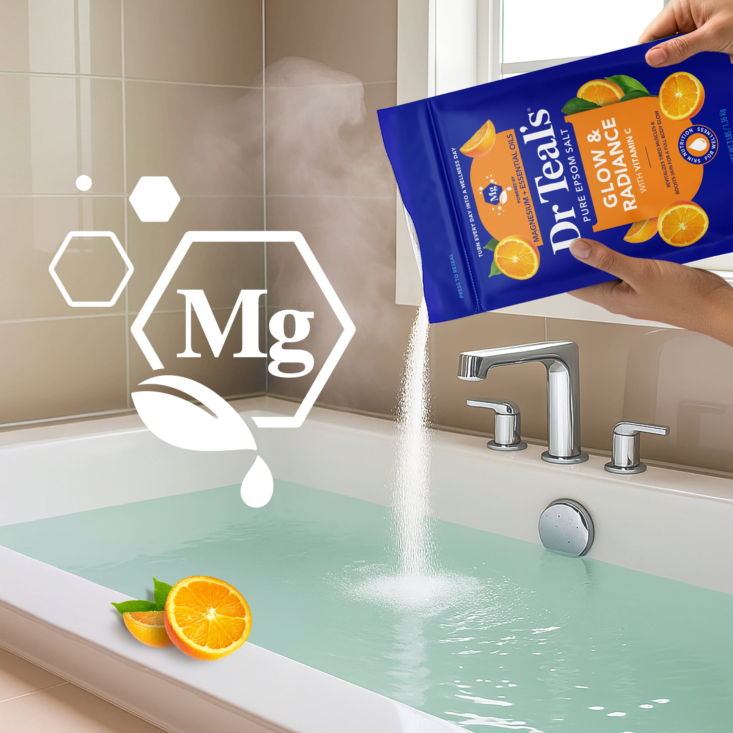 (4 pack) Dr Teal's Epsom Salt Magnesium Soak, Glow & Radiance with Vitamin C & Citrus Essential Oils, 3 lbs