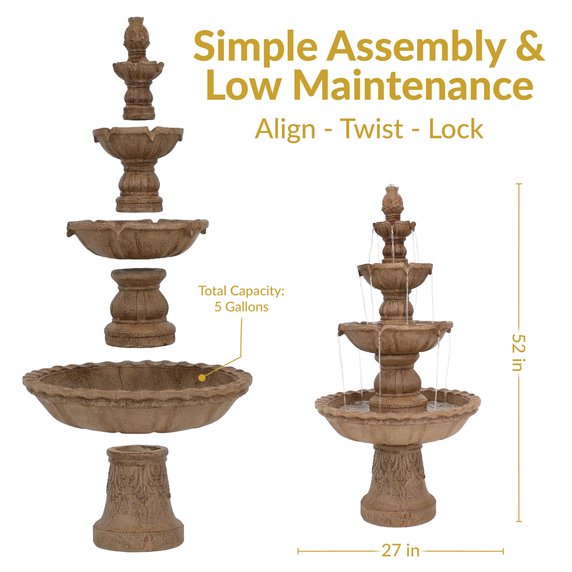 Sunnydaze Pineapple Traditional Earth Resin 4-Tier Outdoor Water Fountain