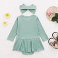 thumbnail image 3 of Baby Girl Fall Winter Sleeveless Dress Infant Baby Girls Long Sleeve Solid Ribbed Clothes Romper Dress Hairband Outfits Christmas Dress Cartoon Dinosaur Print Dresses, 3 of 7