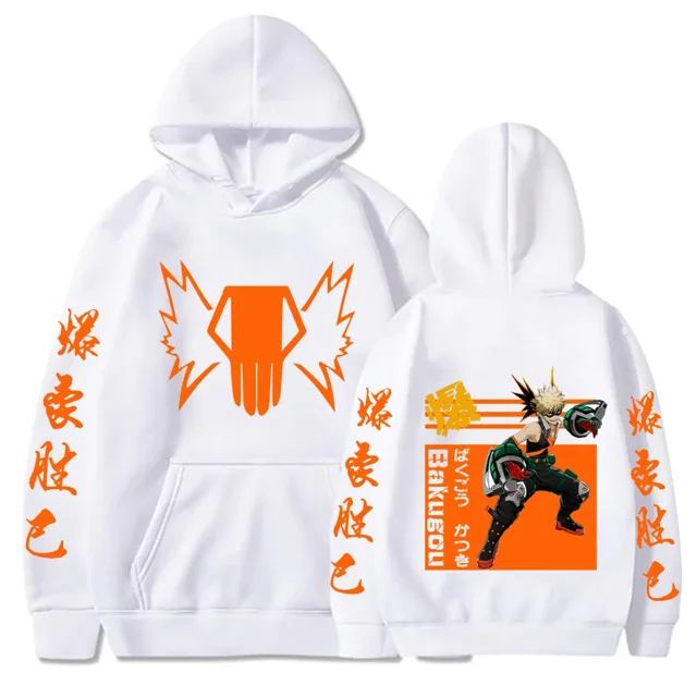 Sudaderas con capucha de Anime japonés My Hero Academia Bakugou Katsuki para hombres y mujeres, sudaderas con capucha Kawaii de Manga suelta, sudaderas con gráficos naranjas, ropa