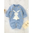 thumbnail image 4 of Seyurigaoka Baby Girl Boy Easter Knitted Jumpsuit Rabbit Pattern Round Neck Double-breasted Overalls for 0-24 Months Toddler Kids, 4 of 9