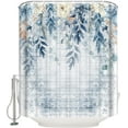 thumbnail image 3 of Polyester Fabric Blue Christmas Poinsettia Shower Curtain, Xmas Eucalyptus Leaves Snowflake Vintage, Waterproof Bathtub Curtain Bathroom Decor Set with Hooks 48 x 72 Inches,, 3 of 6