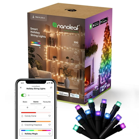 Nanoleaf Essentials Matter Holiday String Lights – Bluetooth & Wi-Fi Smart RGB 300 LEDs (78.8 ft.)