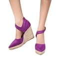 thumbnail image 3 of Fsqjgq Summer Sandals Women Cute Sandals for Women Pointed Toe Espadrilles Fisherman Shoes Women's Wedges New Summer 2024 Flax Straw Woven with A High Heel Shoes Pumps Women Shoes Size 42 Purple, 3 of 8