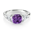 thumbnail image 2 of Gem Stone King 925 Sterling Silver Purple Amethyst and White Zirconia 3 Stone Engagement Ring for Women (2.94 Cttw, Gemstone February Birthstone, Available in Size 5, 6, 7, 8, 9), 2 of 3