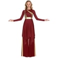 thumbnail image 3 of iiniim Women Liturgical Dancewear Long Sleeve Praise Dance Tunics with Wide Leg Baggy Pants Burgundy M, 3 of 7