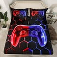 thumbnail image 2 of jejeloiu Kids Gamepad Twin Sheet Set,Console Games Red Purple Ombre,Microfiber Decor For Boys,3-Piece, 2 of 7