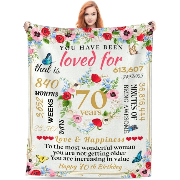LHSHID 70th Birthday Gift for Women Happy 70 Year Old Gift Blanket 70th Birthday Gift Ideas for Her 70th Birthday Decorations for Women Mom Wife Sister Friends 60"x80"
