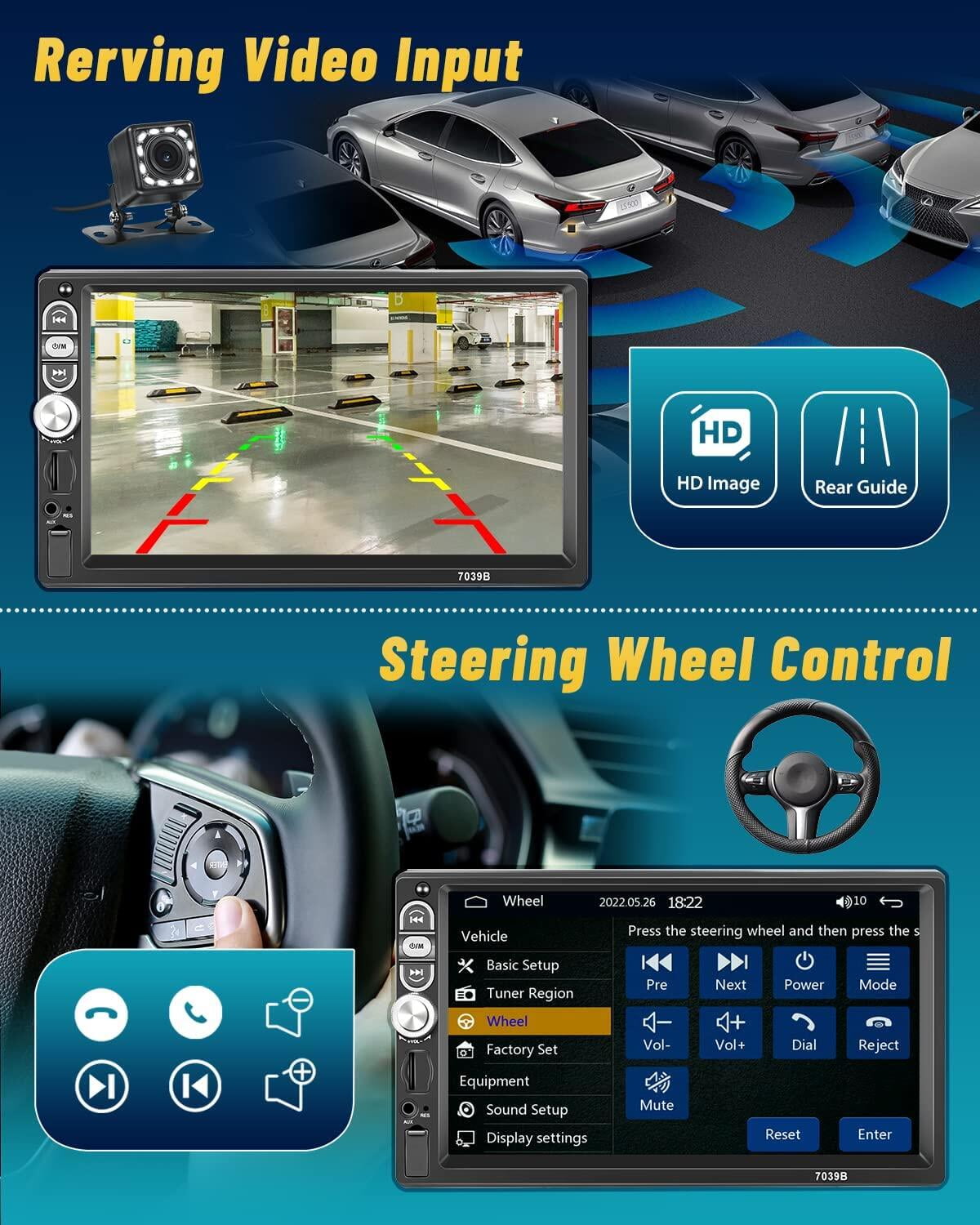 Podofo 1 Din 7" Car Stereo Radio Carplay Android Auto Mirror Link Car Player MP5
