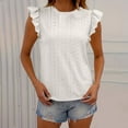thumbnail image 4 of Kovlvoll Women's Tops Summer Eyelet Solid Color Crew Neck Ruffle Short Sleeve Loose Casual Top T-Shirt, 4 of 7