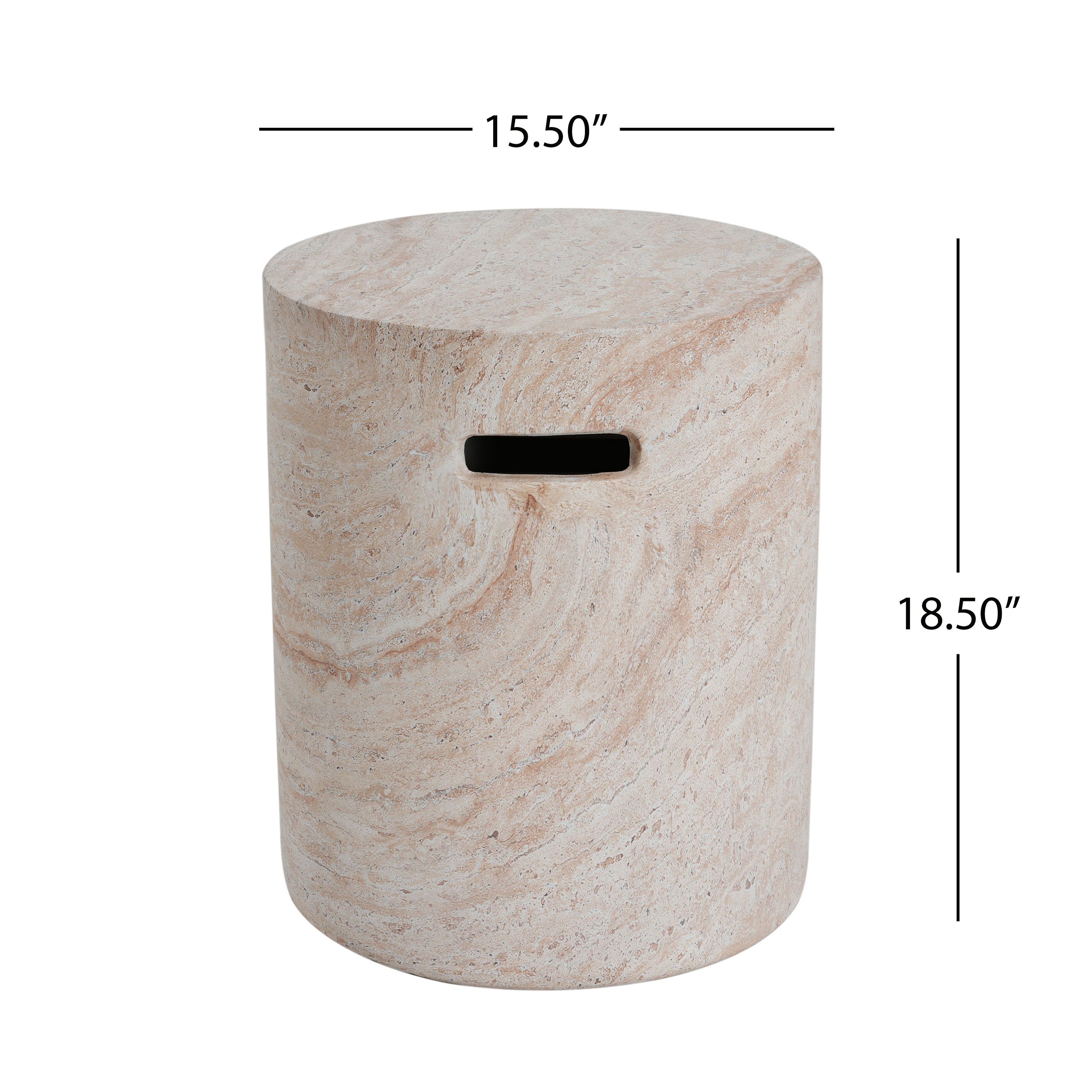 Side Table, Outdoor Indoor Lightweight Concrete Table with Side Handles for Patio Garden, Travertine Finish