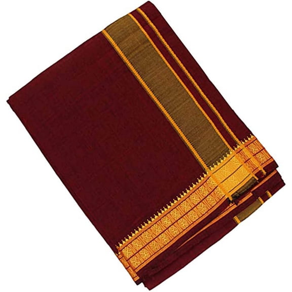 Stylesindia Cotton Single Layer Colored Dhoti 1.8 Meters Length Lungi Sarong with Resham Designer Border Dhotis (Maroon)