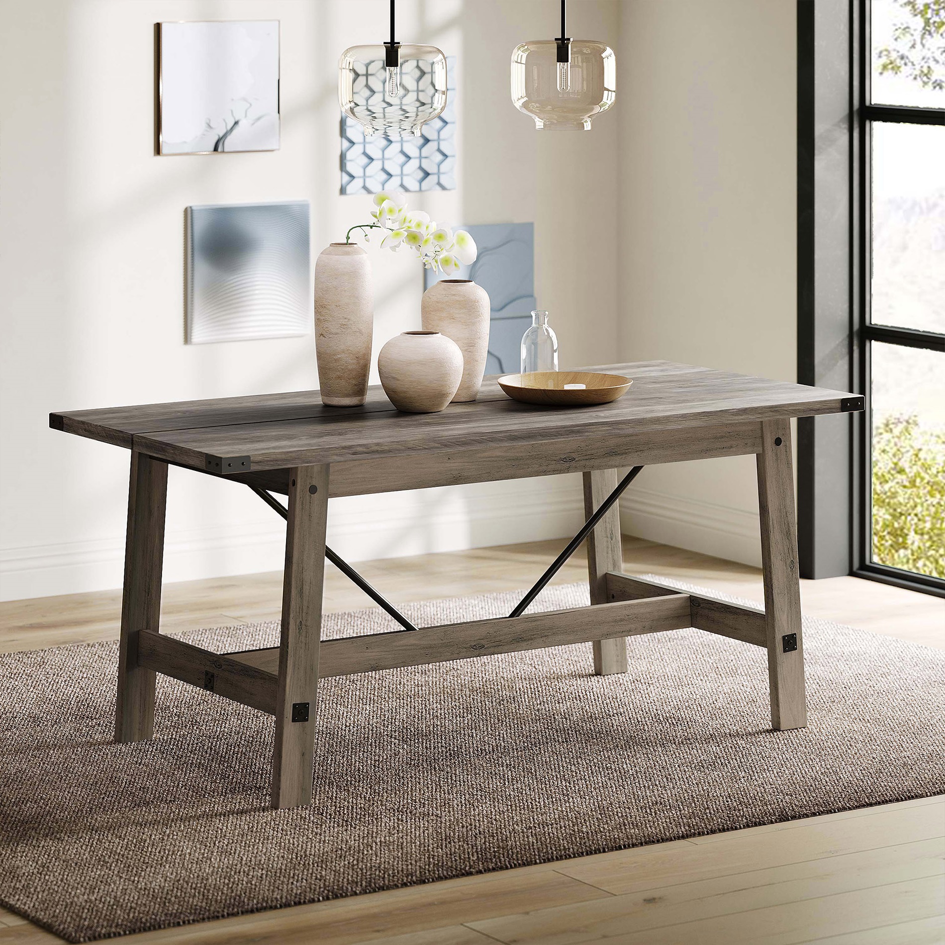 WAMPAT 67.7 Inch Dining Room Table，Wood Kitchen Table for Home Dining Room