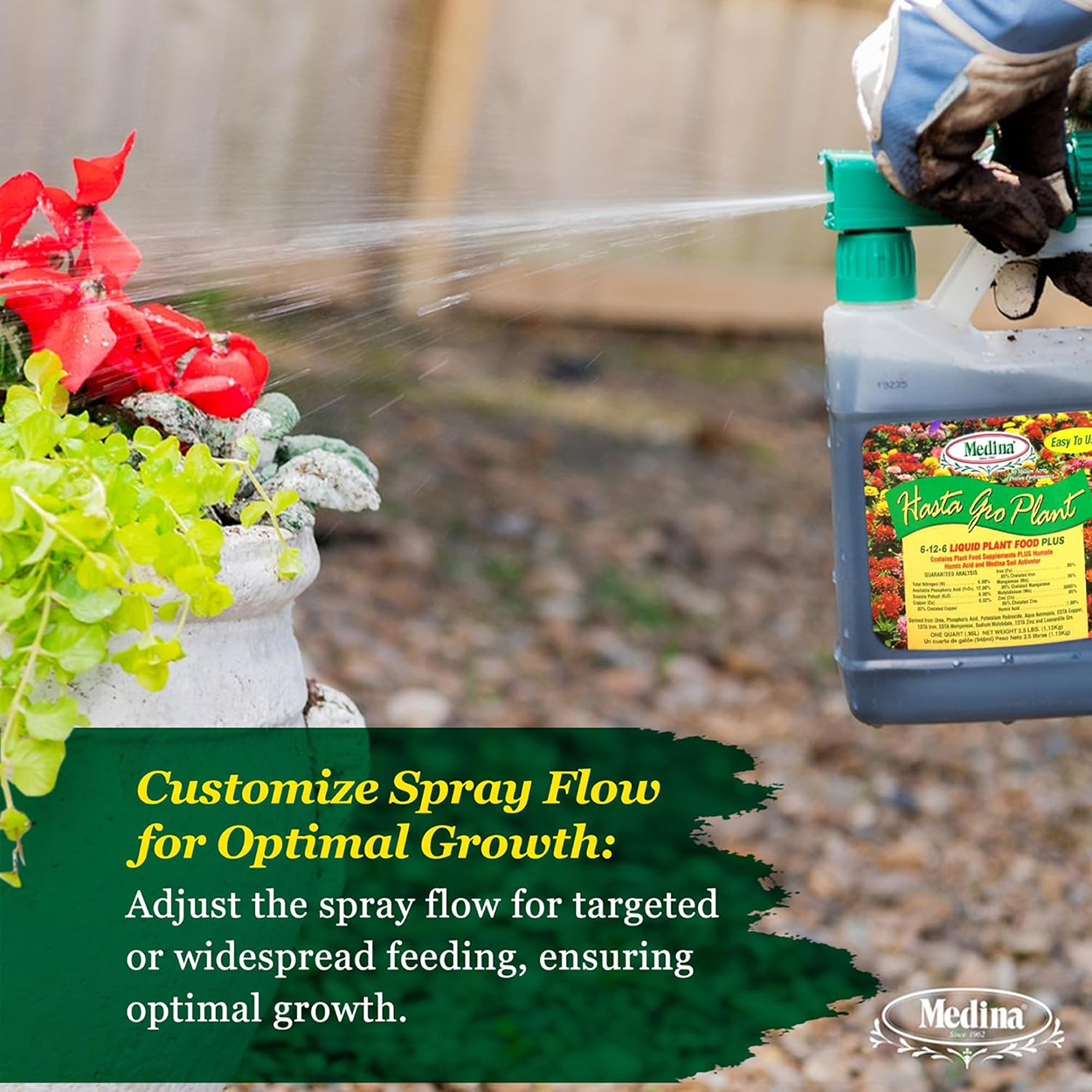 HastaGro Plant Food 6-12-6 RTS- Three Products in One - 32 fl oz Hose-End Sprayer Bottle by Medina