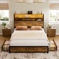 thumbnail image 3 of GUNAITO Full Bed Frame with Storage Headboard, 2 Drawers Platform LED Bed Frame with USB Ports & Outlets Brown, 3 of 10