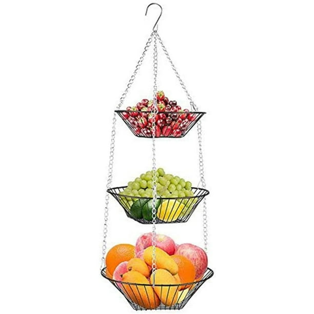 3layer fruit basket hanging Metal vegetable basket with ceiling hooks