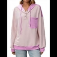 thumbnail image 1 of Sudadera con Capucha para Mujer 2025, Cuello Abotonado, Cordón Ajustable, Sudadera Informal de Larga, Camisetas. Púrpura L, 1 of 10
