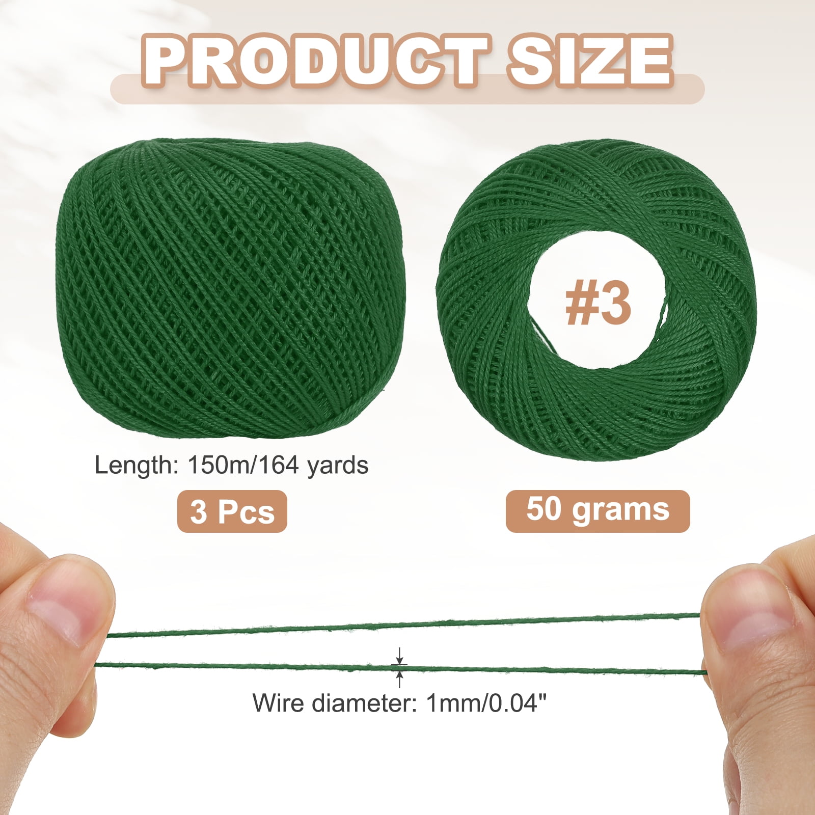 3 Rolls 164 Yards Size 3 Green Pearl Cotton Crochet Thread Lace Weight Yarn Tatting Thread for Crocheting Knitting Embroidery Sewing