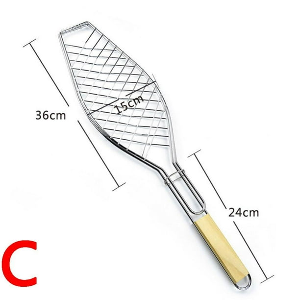 Fish Grill Net Nonstick Fish Grilling Basket Wood Handle Outdoor BBQ