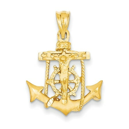 14k Yellow Gold Mariners Cross Crucifix Pendant