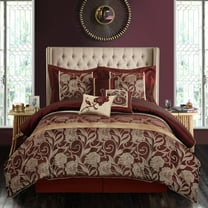 Nanshing Mollybee 7 Piece Traditional Floral Comforter Set, Red Gold, Queen