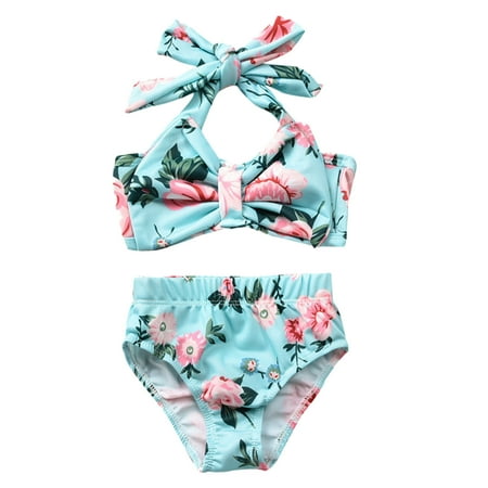 

ZRBYWB 0-5Y Toddler Baby Kids Girls Swimsuit Strap Floral Printed Bikini Swimsuit Two Pieces Set Suit