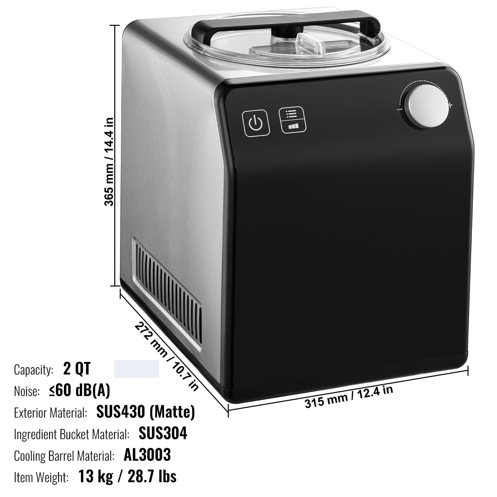VEVOR Upright Automatic Ice Cream Maker with Built-in Compressor, 2 Quart No Pre-freezing Fruit Yogurt Machine, Stainless Steel Electric Sorbet Maker, 4 Modes Gelato Maker