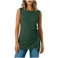 thumbnail image 2 of DailyTrove Women Round Neck Side Ruched Split Hem Loose Fit Sleeveless Daily Tank Shirt, 2 of 6
