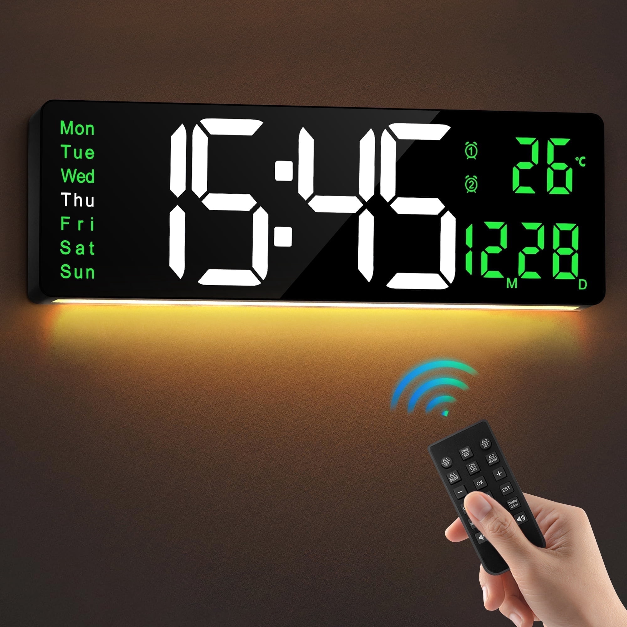 TOYOOSKY 16 Large Digital Wall Clock Battery Operated - Atomic LED Display for Living Room Decor, Bedroom, Kitchen, Home Decor and Room Accessories
