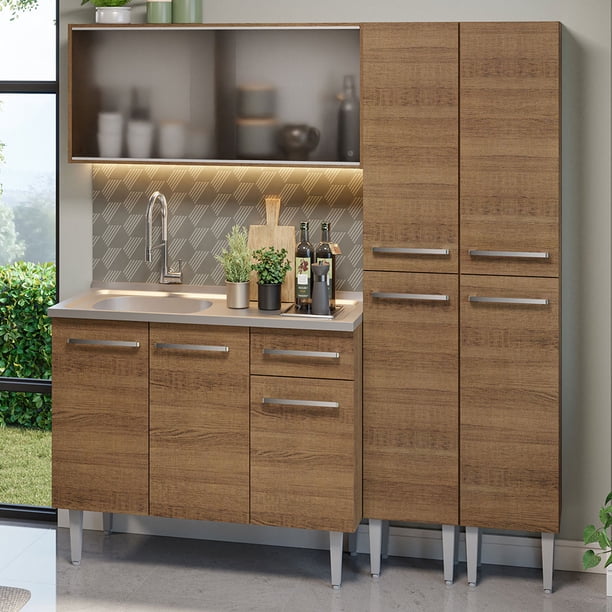Madesa Gabinete de Cocina Integral Compacta 169 cm con Fregadero Emilly Rustic 11