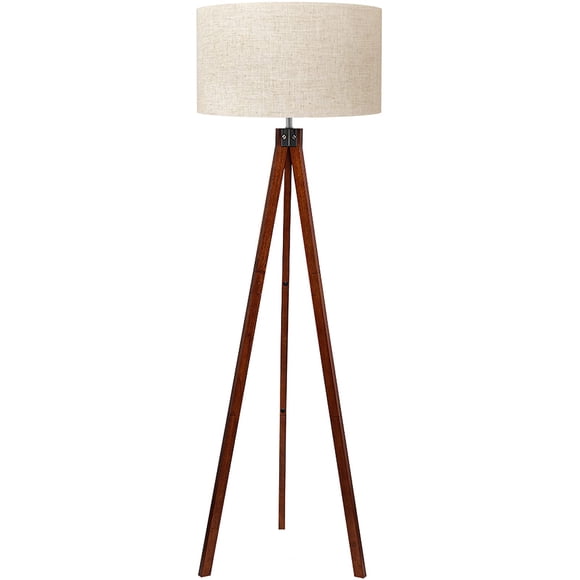 Lámpara de Piso LEPOWER con Trípode de Madera y Pantalla de Lino Color Lino