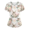 thumbnail image 4 of EGNMCR Hauts de Sarrau Femme Mode Femme Pâques Imprimé Lapin Col en V Manches Courtes Poche Haut de Tenue de Travail, 4 of 5