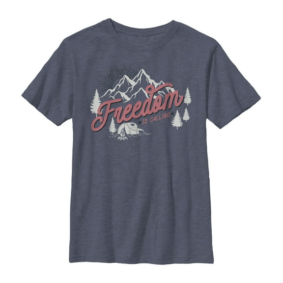 Boy's Lost Gods Fourth of July  Freedom is Calling  Graphic Tee Navy Blue Heather Small