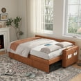 thumbnail image 3 of COPIAE 89” L Shaped Sofa Sleeper, Sectional Sofa Bed with Hidden Storage, Modern Piano Design Pull Out Sofa for Living Room Bedroom, Brown, 3 of 11