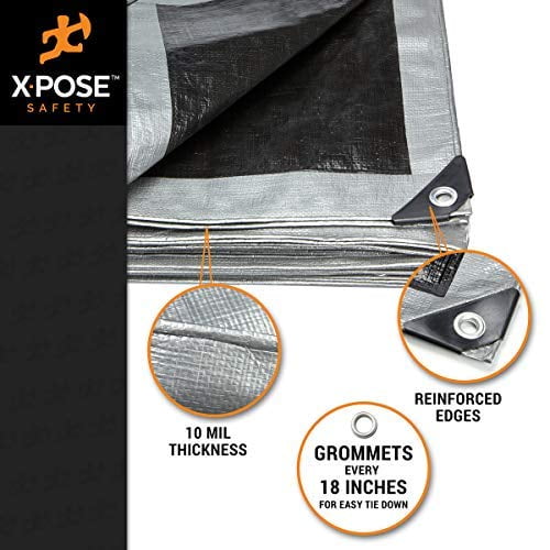 12 x 16 Heavy Duty Silver//Black Waterproof UV Blocking 10 Mil Poly Tarp