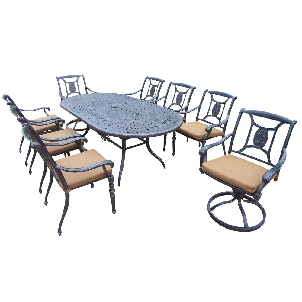 9Piece Black Aluminum Outdoor Furniture Patio Dining Set Tan