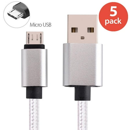 Samsung S3 Lcd White 5x 3FT Micro USB Fast Charging Cable Quick Charge Cord For Samsung Galaxy S3 S4 S5 S6 S7 Edge Note 2 3 4 5 LG HTC Android Huawei Nokia ()