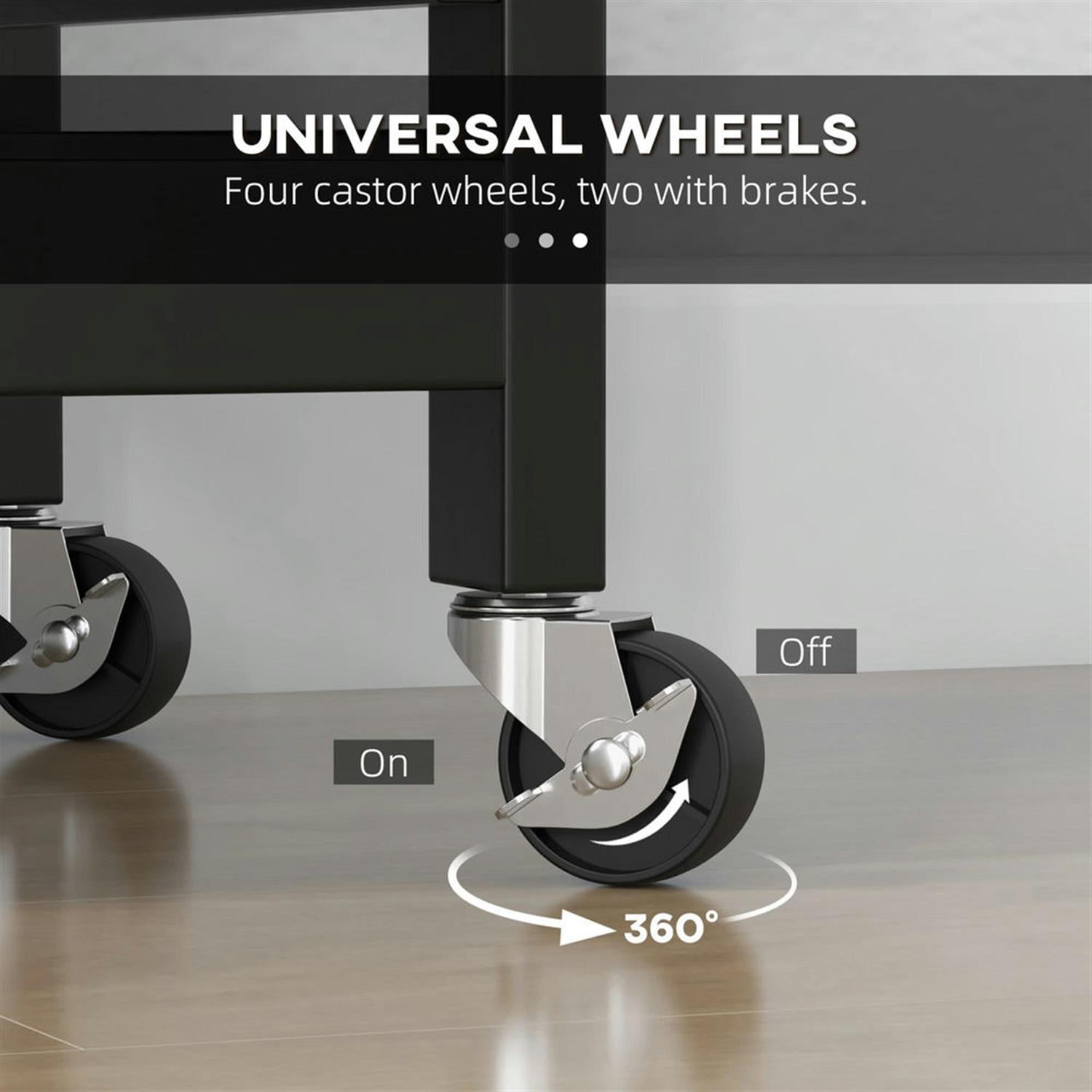 Demi Bonn 33" Kitchen Island Cart on Wheels with Storage, Rolling Dining Room Serving Utility Carts Mobile Movable with Wood Top and Drawer, Black