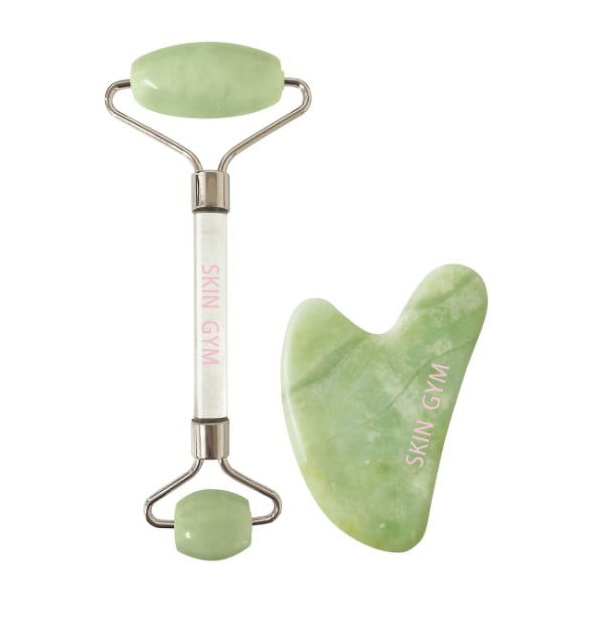 Skin Gym Jade Facial Workout Set with Facial Roller and Sculpty Heart Gua Sha Tools