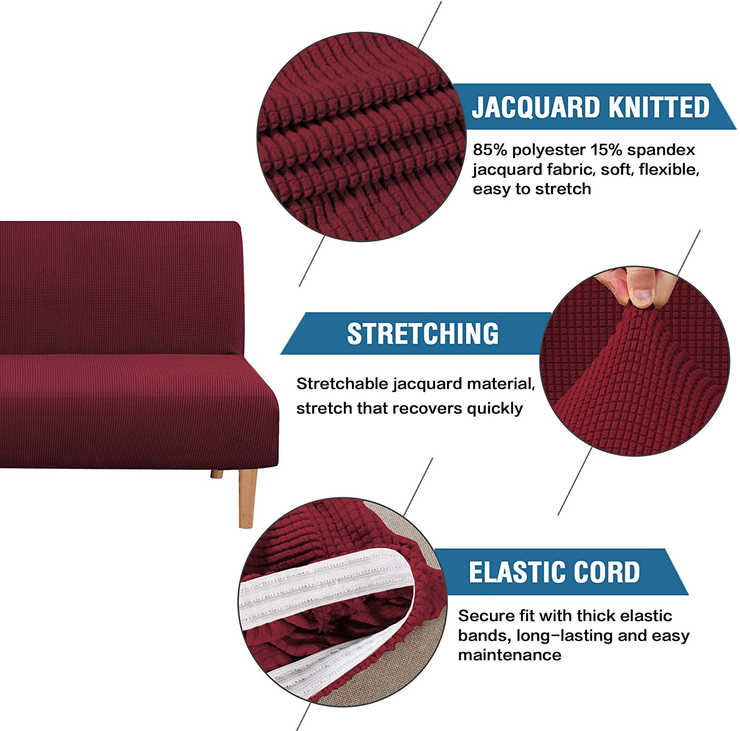 XUELC Armless Stretch Thickened Sofa Bed Cover Protective Cover Stretch Functional Rich Texture High Spandex Small Plaid Jacquard Fabric Duvet Cover